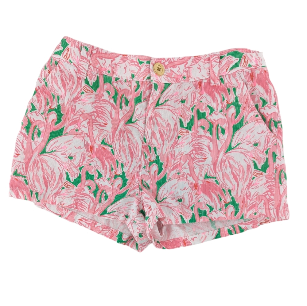 Lily Pulitzer Callahan Flamingo Shorts Pink and Green Size 12 Girls